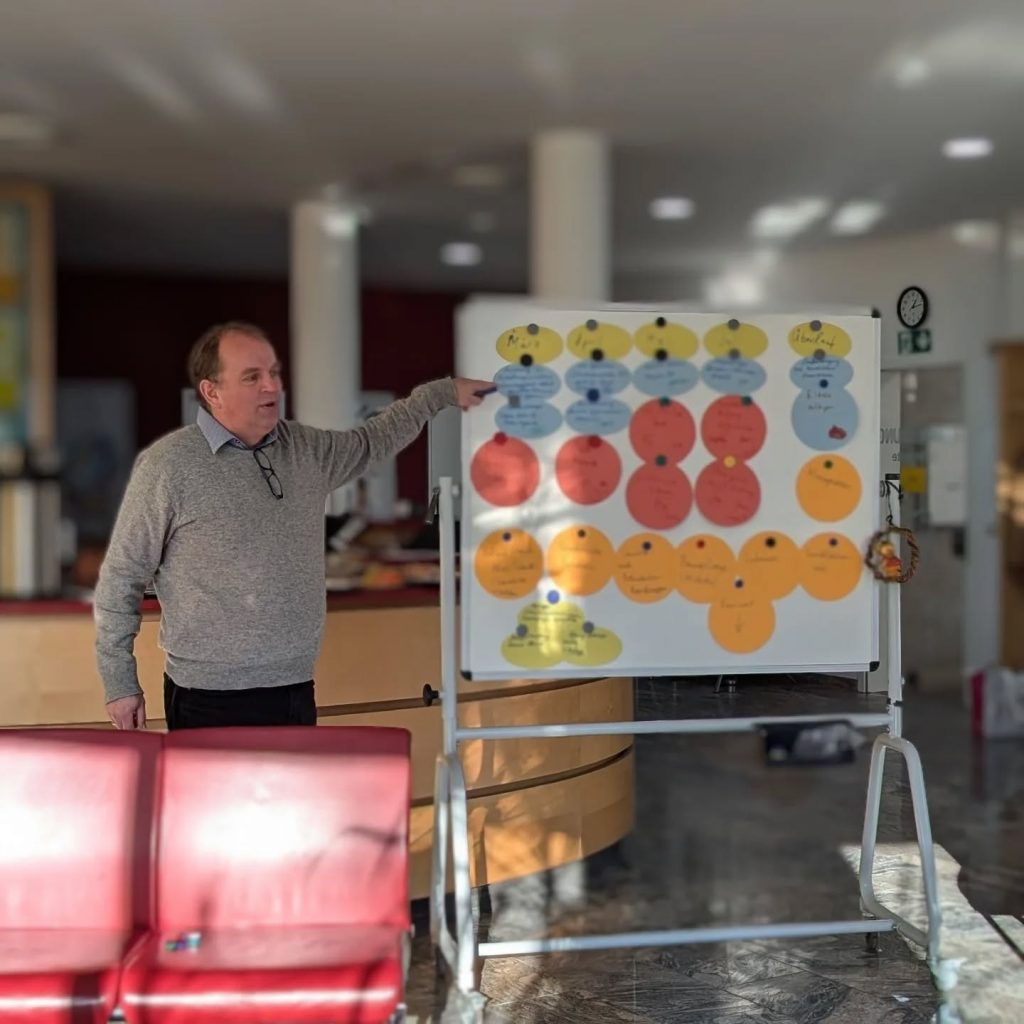 Fraktionsvoristzender Jan Bernatzki präsentiert ERgebnisse am Flipchart