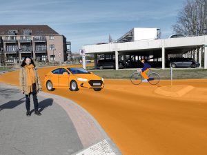 Nadine schnittke an T-Kreuzung im Schönfelder Weg, Auto und Radfahrer reinkopiert